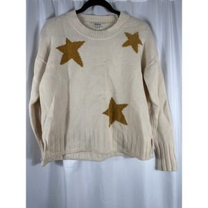 Madewell 100% Merino Wool Cream Star Intarsia Crewneck Sweater Women's XS